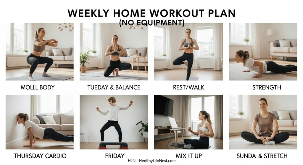 Workouts at Home for Every Body and Lifestyle 4 Weekly Home Workout Plan (No Equipment)