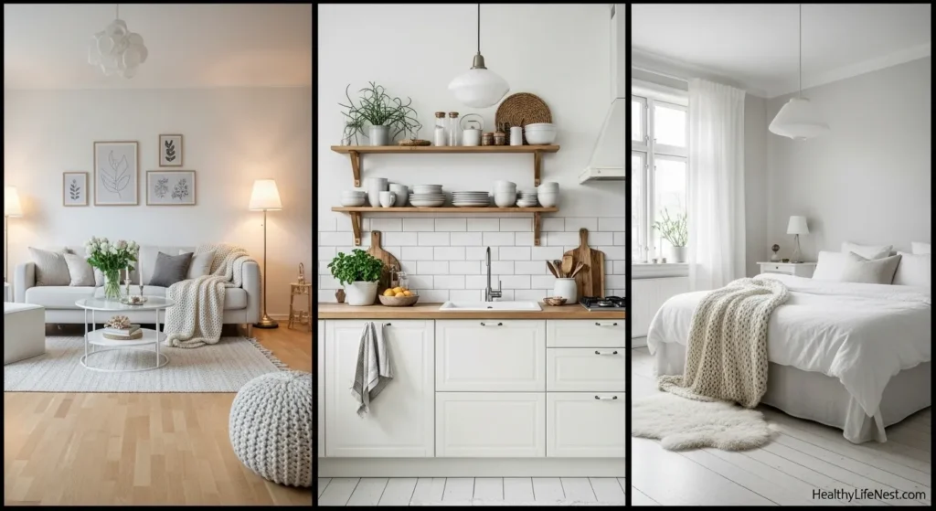 Scandinavian
Rooted in Nordic design, Scandinavian decor features cozy wood accents, crisp white tones, and soft textures. The overall look is bright, warm, and simple.