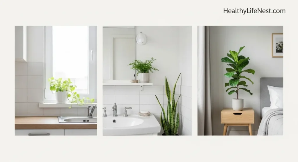 If your room feels flat, add a plant. A simple green touch works in every room—from kitchen to bathroom.