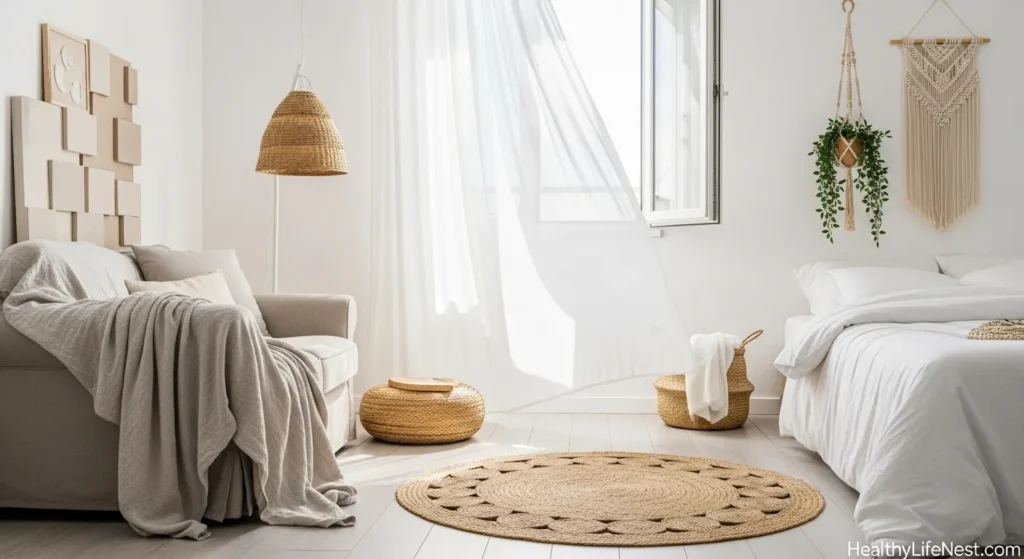 4. Refresh With Seasonal Textures

Swap heavy winter fabrics for breezy summer-friendly ones.

Use linen throws or sheer curtains

Add jute rugs or raffia lampshades

Replace thick bedding with cotton or bamboo sheets

These lighter textures not only cool your space visually, but also improve airflow.