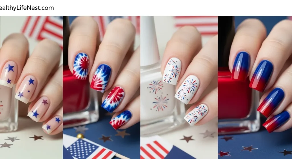 4th of July Nail Trends for 2025

This year’s popular styles are:

Negative space with stars

Tie-dye effects using red and blue

Minimal white nails with tiny firework designs

Ombré nails fading from red to blue