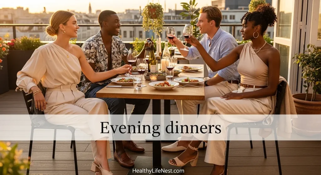 Evening dinners

One-shoulder blouse

Linen trousers

Soft block heels