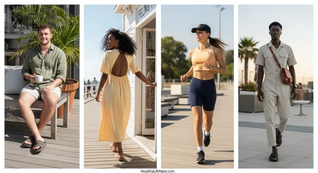 Mood-Based Styling

Feeling relaxed

Oversized linen shirt + relaxed shorts

Feeling flirty

Open-back dress + simple hoop earrings

Feeling active

Sporty set + baseball cap

Feeling elegant

Neutral jumpsuit + structured slides

image 9