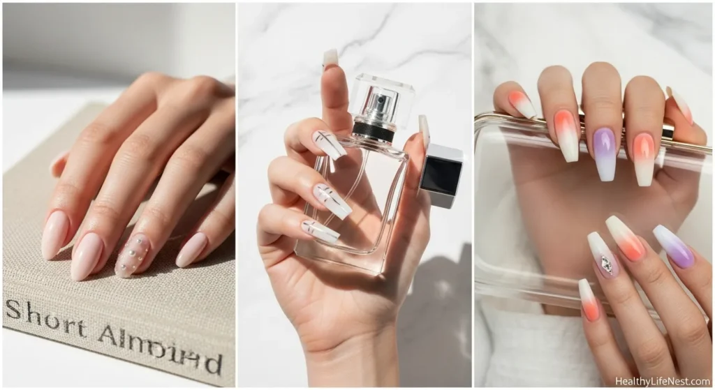 Popular Nail Shapes for 2025
Short Almond: Still popular, especially for natural nail lovers.
Tapered Square: Slim, elegant, and flattering for most hand shapes.
Pointed Soft Stiletto: A refined version of the edgy classic—less dramatic, more wearable.