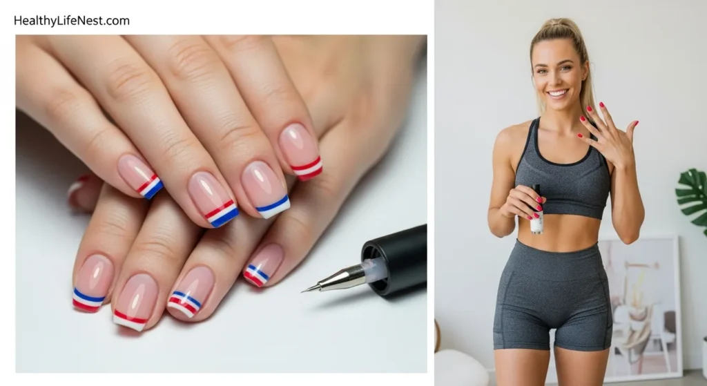 Minimal French Tips Using Patriotic Colors
Use red, white, or blue on the tips instead of nude shades—clean, modern, and easy to match with outfits.