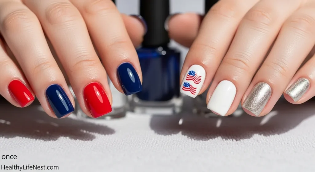 Best Colors to Use

Stick to classic shades for a true Independence Day vibe:

Bright red

Navy or royal blue

Crisp white

Sparkling silver or gold (optional)

Tip: Use nail stickers if you're short on time—they’re quick, affordable, and mess-free.