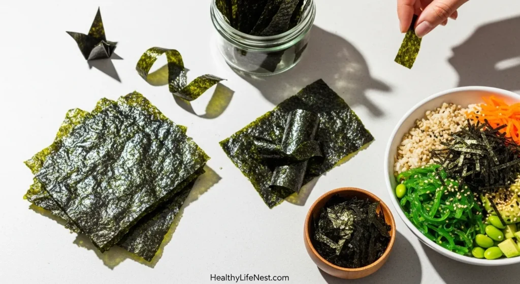 Healthy Foods: Real Nourishment for Modern Life 6 4. Seaweed Snacks
These crispy, salty bites are full of iodine and trace minerals. Perfect as a midday snack or chopped into grain bowls for an umami kick.