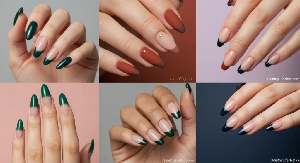 Micro French Tips

The French tip isn't going away—it’s just shrinking. Thin lines in deep tones like forest green, plum, or rust bring a sophisticated twist to a classic shape.