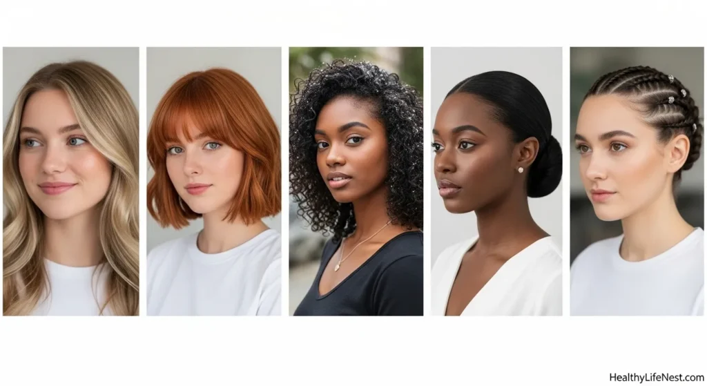 For Women

Stylish Yet Easy Looks

Soft layers with natural movement

Air-dried waves using sea-salt spray

Mid-length bob with curtain bangs

Low bun with a center part for casual elegance

Protective styles like braids or twists