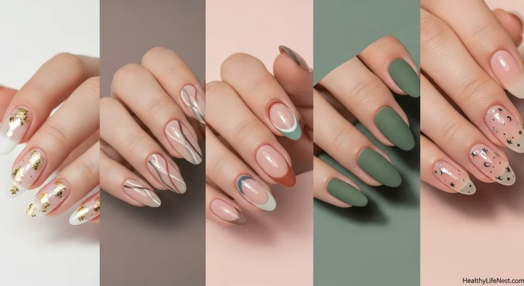 Upcoming Trends to Watch

Sheer white polish layered with gold foil

Fine-lined abstract art in complementary neutrals

Color-blocked almond tips with mismatched shades

Matte velvet nails in soft clay or olive tones

Tiny chrome stars or moons on translucent bases