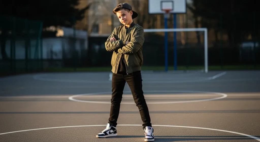 A bomber jacket adds a modern twist to any outfit. Combined with khakis and a basic tee, it balances casual and edgy perfectly.
Finish with sneakers and a backpack to keep the look functional for daily school wear.