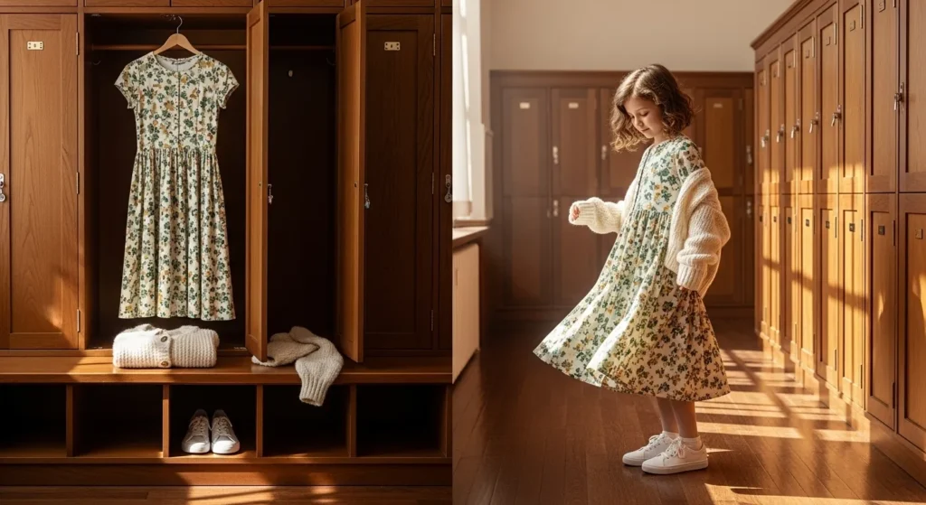Soft floral midi dresses layered under oversized cardigans bring a feminine and cozy style. This look works well with sneakers or ankle boots for everyday comfort.