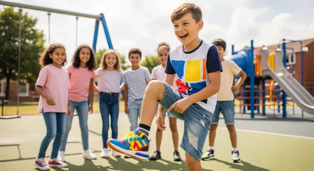 Make a bold impression with a statement graphic hoodie paired with black or grey jeans.
High-top sneakers and a snapback cap give it an urban, modern finish.
