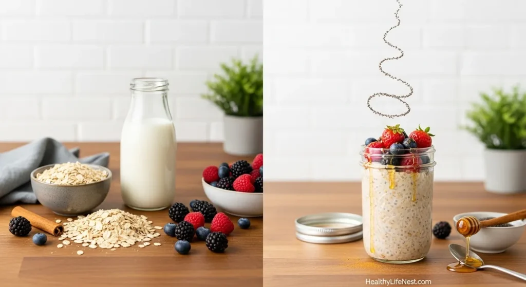 Instructions
Combine everything in a jar. Refrigerate overnight. Stir and top with extra berries in the morning.
