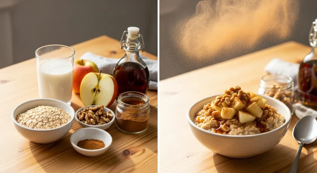 How to make it:
Cook oats. Stir in apples while warm, then top with walnuts and cinnamon.
